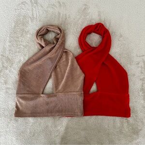 Women's Set of 2 Red & Tan Crop Top Halter Neck Backless Bundle